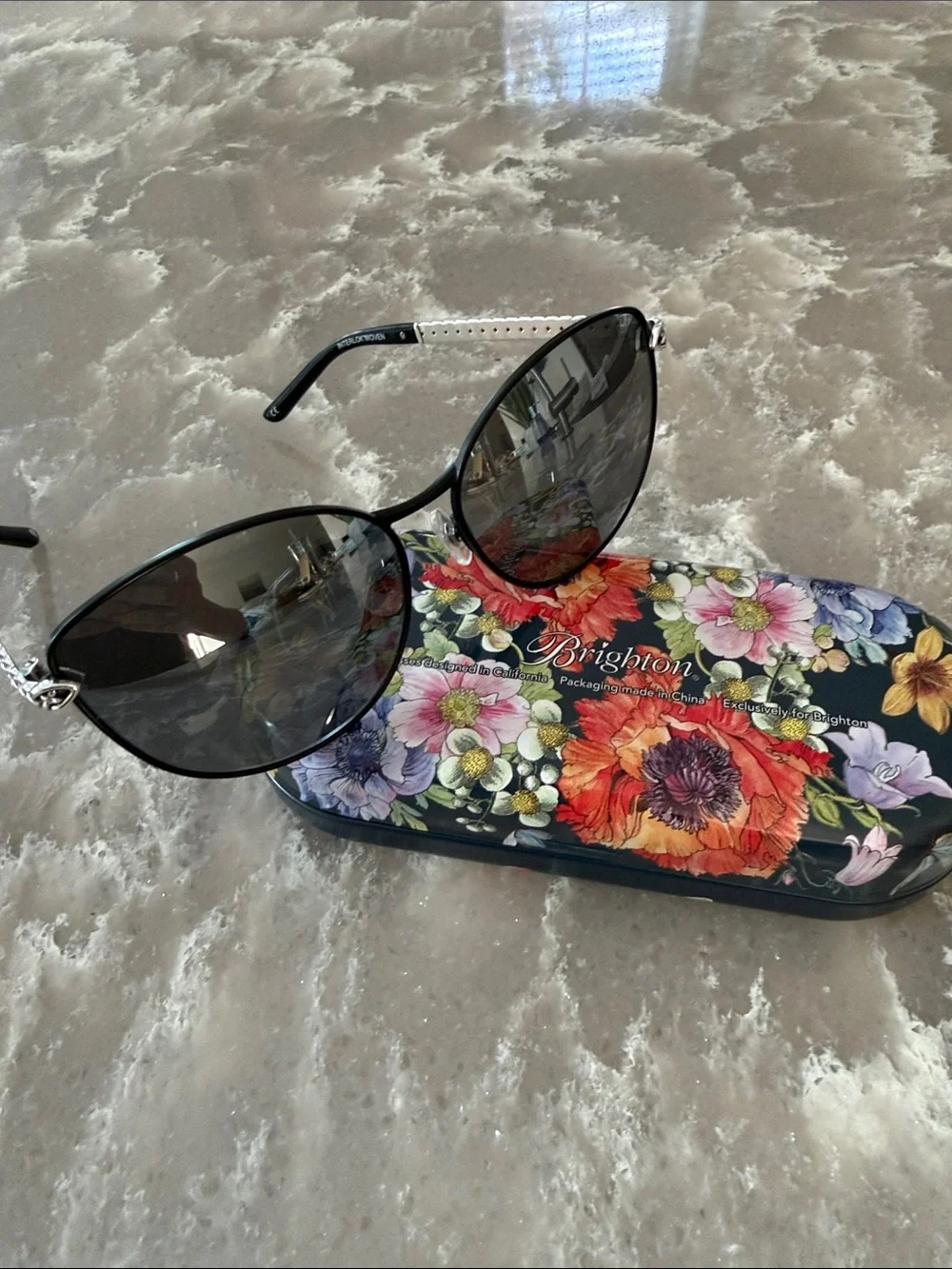 Brighton Black Aviator Sunglasses with Floral Case